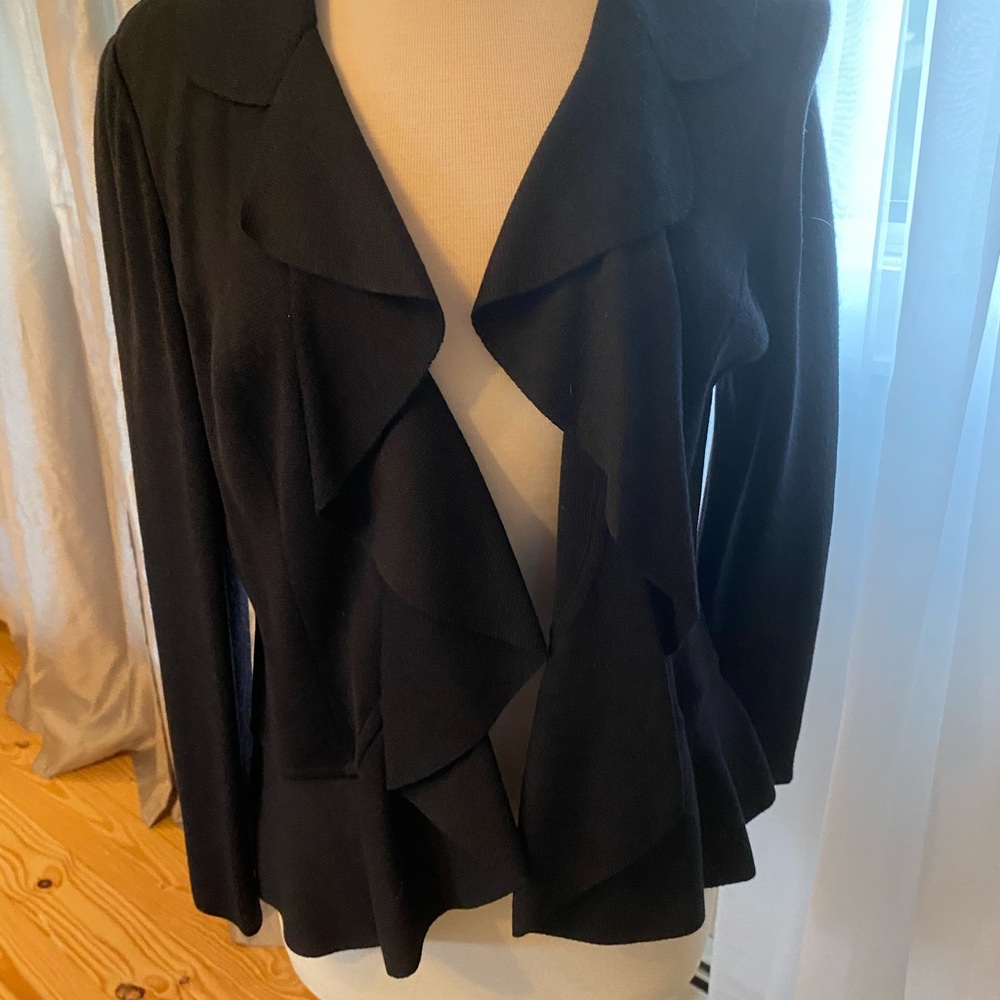 St. John Black ruffled cardigan